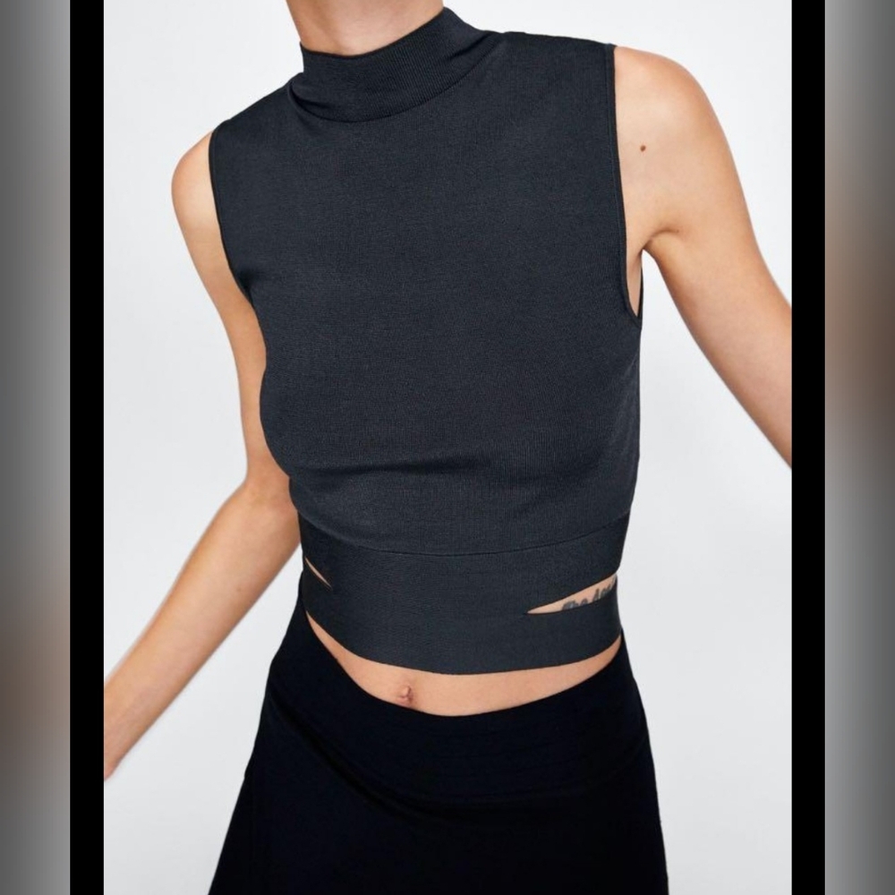 Zara Knit Turtle Neck Crop Top With Cut-out. Size S.